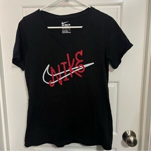 Nike Women's Black Tee with Red and White Logo